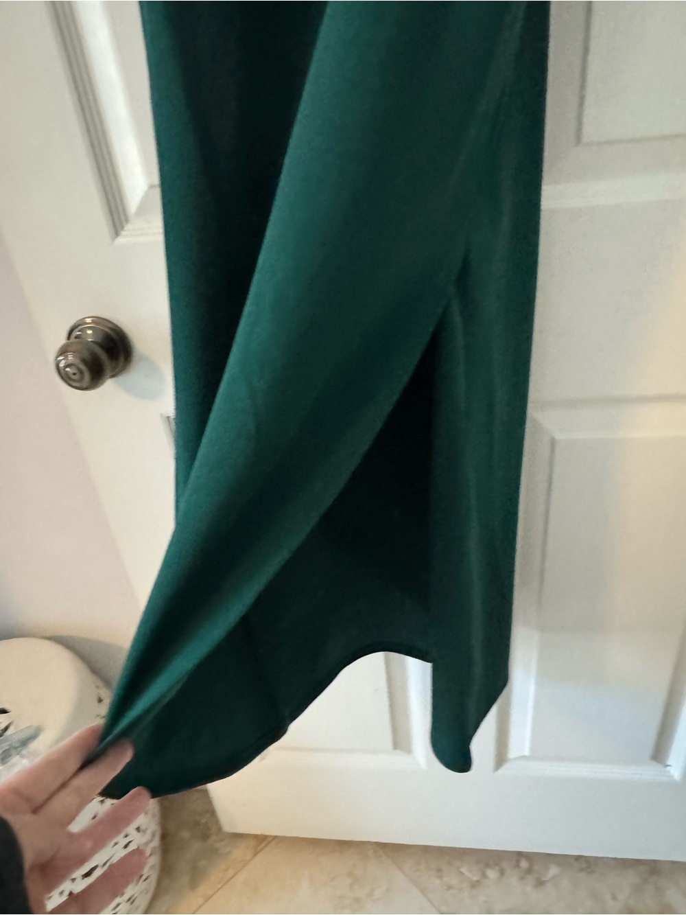 Off-Shoulder Emerald Green Dress with Spaghetti Straps - Picture 5 of 6